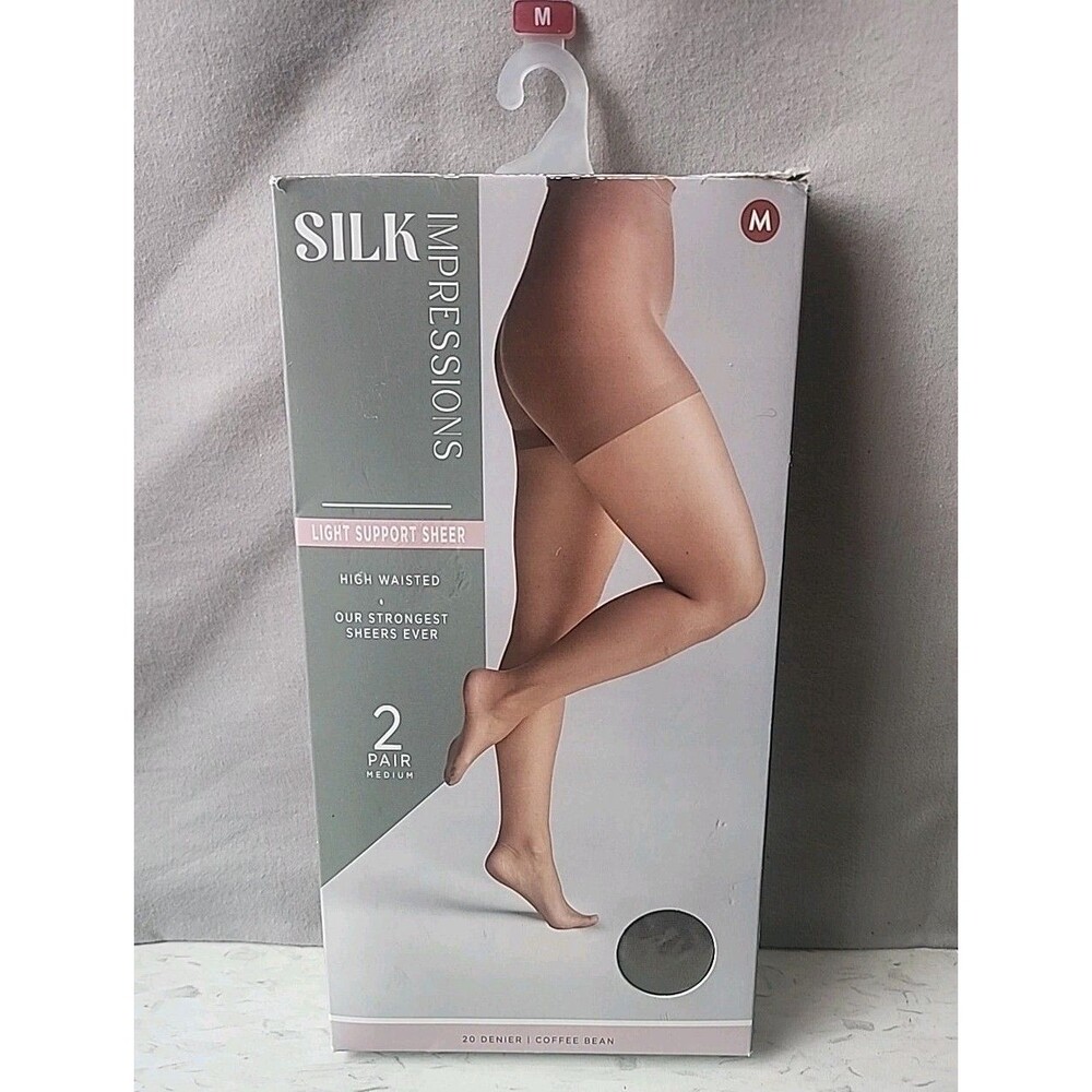 Silk Impressions Pantyhose 2 Pack M Coffee Bean 30 Denier Medium Support Sheer